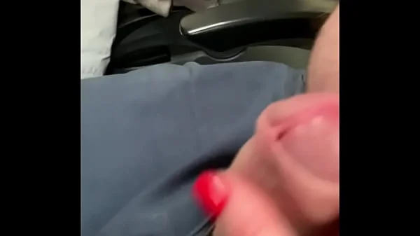 Almost got Caught Jerking off Husband's Cock on the Bus... but he still Cum