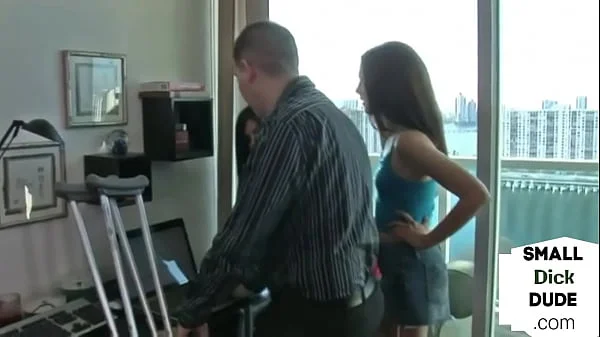 Dominant babes humiliate tiny dick nerd with hj