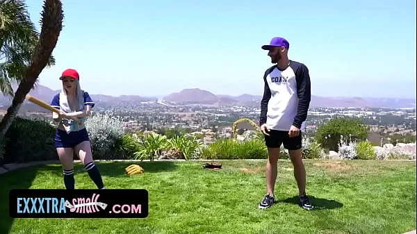 Cute Blonde Babe Needs Baseball Lessons But Instead Her Huge Friend Gets Balls Deep In Her Tiny Twat