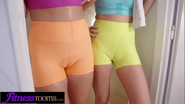 Fitness Rooms Cherry Kiss and Katy Rose lesbian threesome with yoga teacher