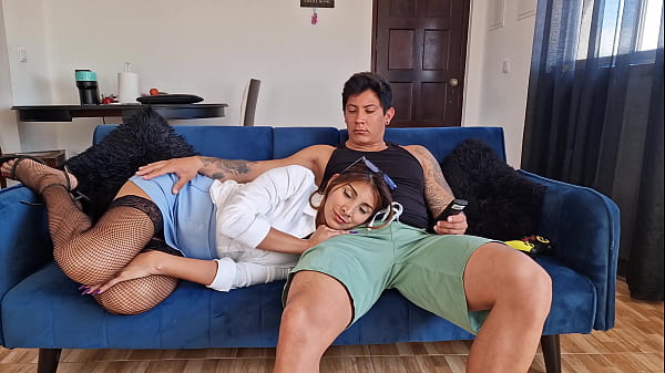 I surprise my stepmom with a blowjob while she rests on my legs